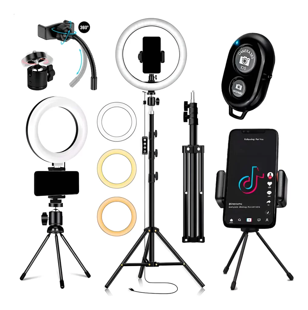 Kit 2 Right Light led profissional controle bluetooth selfie estrutura preto luz 3 tons de branco DREAMFULL