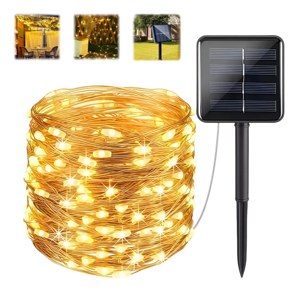 Luzes De Natal Energia Solar 20m 200 Leds Área Externa800mah Branco Quente Vavichica